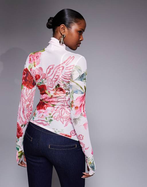 Top rosa con estampado floral y cuello vuelto de malla Zadie de AFRM, 4 de 4
