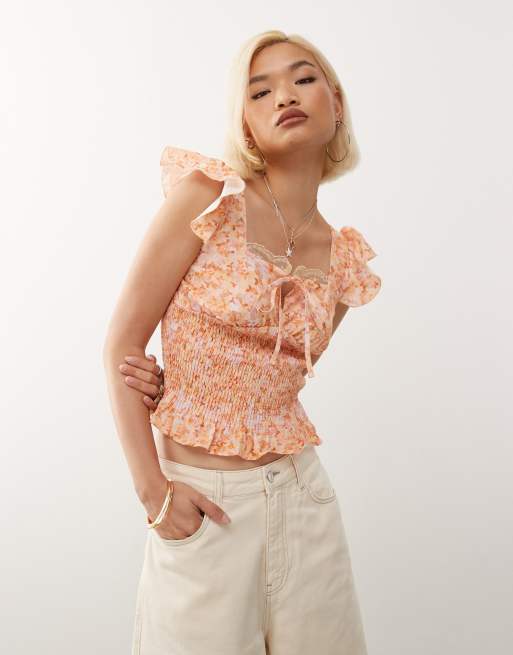 Top rosa de estilo wéstern campero con estampado floral de Reclaimed Vintage