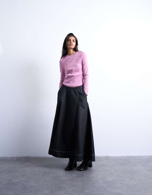 Top rosa de manga larga con bajo redondeado de canalé de Topshop, 2 de 4