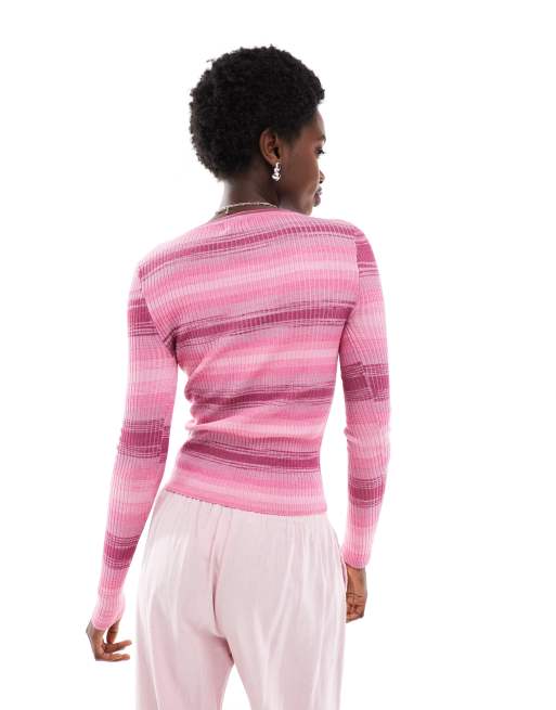 Top rosa de manga larga con cuello panadero de punto de canalé de Cotton On, 4 de 4