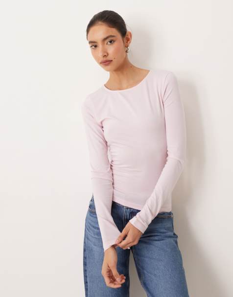 Top rosa de manga larga con cuello redondo de punto liso suave de Gina Tricot - view 1