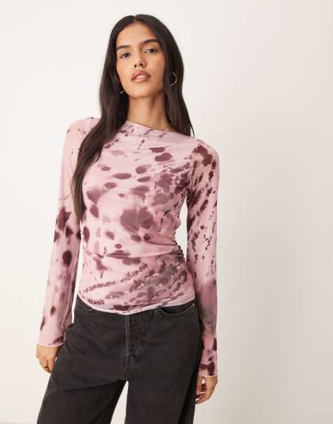 Top rosa de manga larga con diseño estampado de malla de JJXX - view 1