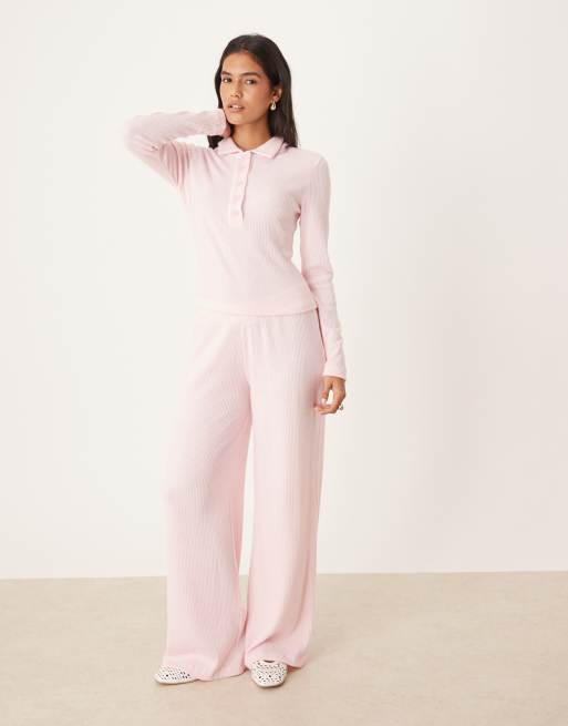 Top rosa de manga larga de canalé cepillado de ASOS DESIGN (parte de un conjunto), 2 de 4