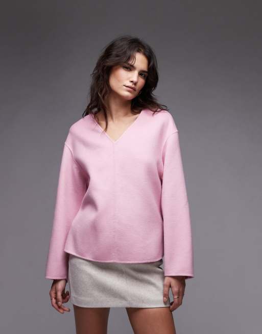 Top rosa de manga larga y corte cocoon de tejido ligero de lana doble de ARKET