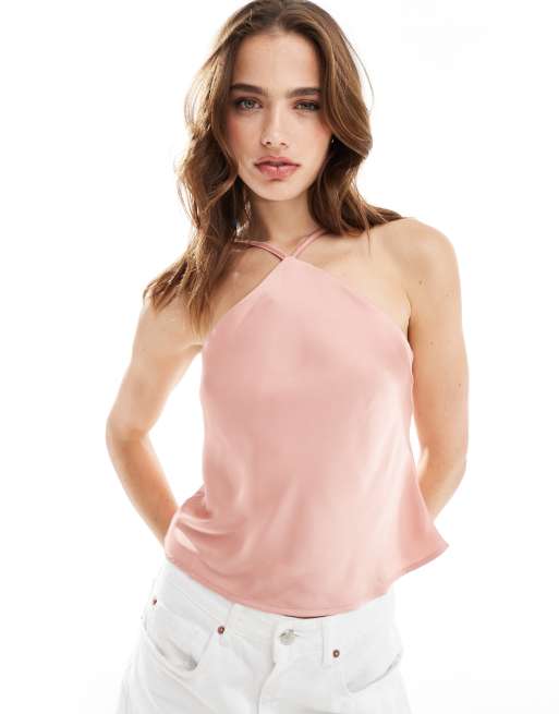 Top rosa de tirantes con cuello halter de satén de Vila