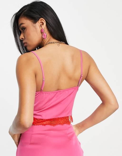 Top rosa de tirantes con detalle de copas y encaje en contraste de ASYOU (parte de un conjunto), 4 de 4