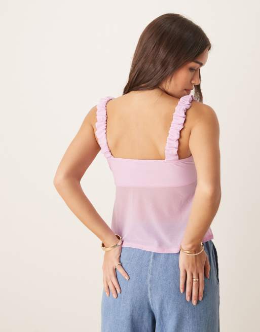 Top rosa de tirantes con detalle de lazo de malla de ASOS DESIGN, 3 de 4