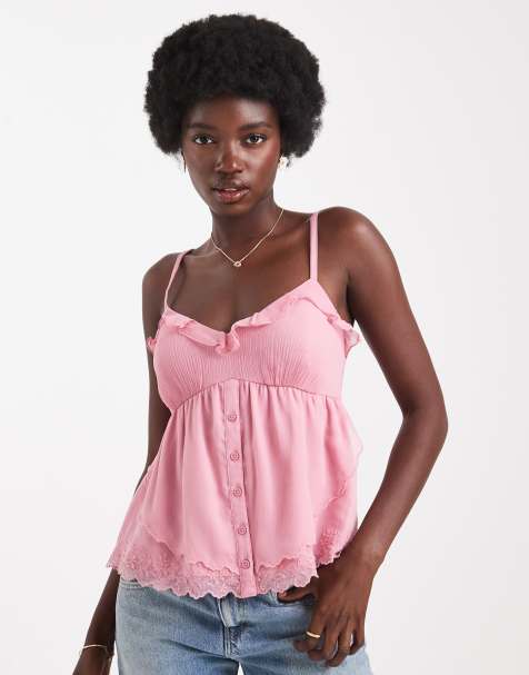 Top rosa de tirantes finos con cuello de pico y corte vaporoso de Hollister - view 1
