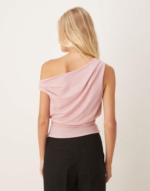 Top rosa drapeado y asimétrico de tejido efecto lino de ASOS DESIGN, 2 de 4