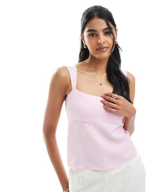 Top rosa empolvado de tirantes con lazada en la espalda de mezcla de lino de Hollister