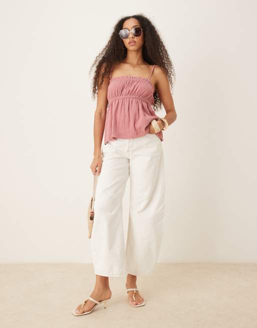 Top rosa empolvado de tirantes de tejido texturizado efecto rugoso de ASOS DESIGN, 3 de 4