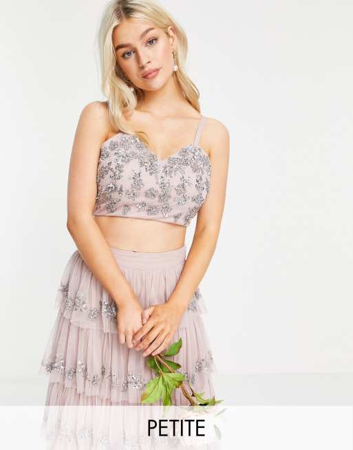 Top rosa escarcha de tirantes con adornos de Maya Petite (parte de un conjunto)
