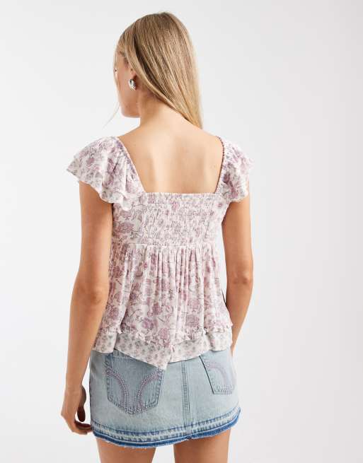 Top rosa estilo babydoll boho con estampado floral de tejido efecto pañuelo de Hollister, 4 de 4