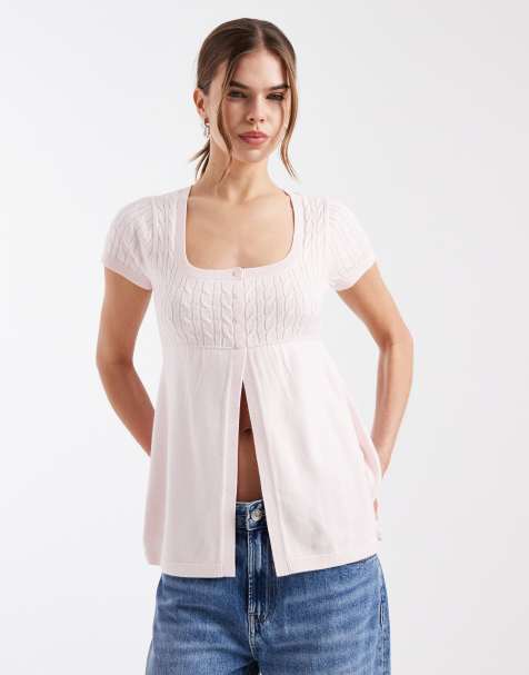 Top rosa estilo babydoll con detalle tipo corsé de manga corta de Hollister - view 1