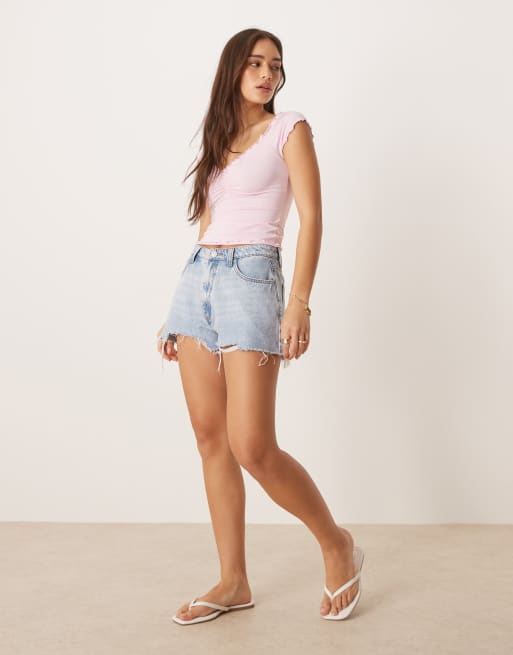Top rosa fruncido de manga corta con bajo ondulado de ASOS DESIGN, 3 de 4