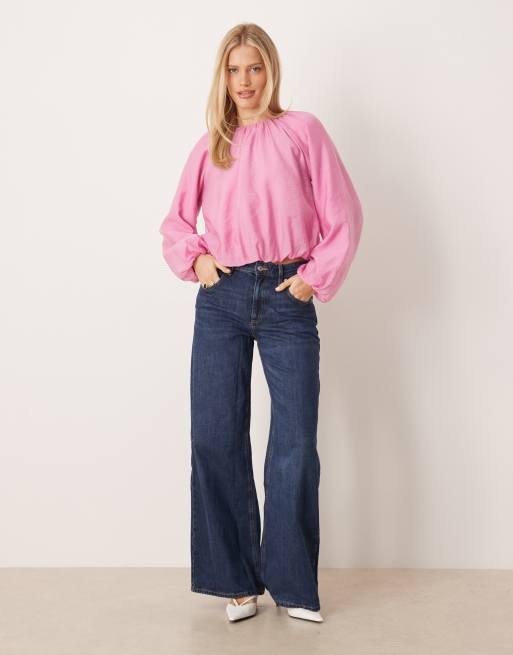 Top rosa malva con mangas voluminosas estilo blusón de tejido liso de YAS , 2 de 4