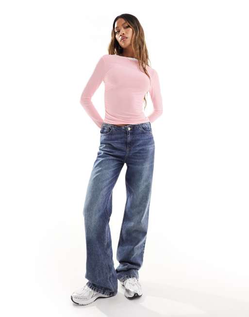 Top rosa pastel de manga larga con detalle efecto top interior en contraste de ASOS DESIGN, 4 de 4