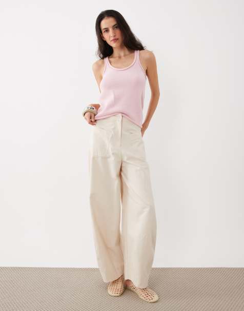 Top rosa pastel de tirantes con cuello ancho redondeado de punto de mezcla de algodón de ASOS DESIGN - view 1