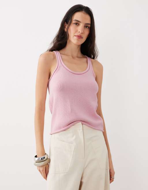 Top rosa pastel de tirantes con cuello ancho redondeado de punto de mezcla de algodón de ASOS DESIGN, 2 de 4