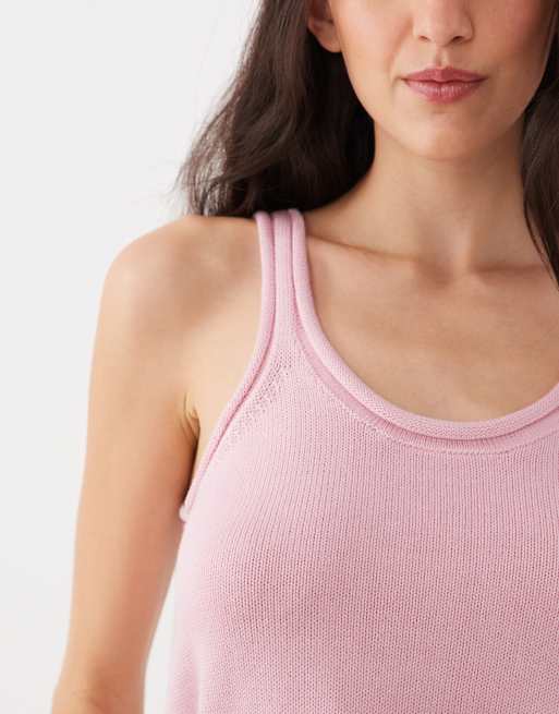 Top rosa pastel de tirantes con cuello ancho redondeado de punto de mezcla de algodón de ASOS DESIGN, 3 de 4