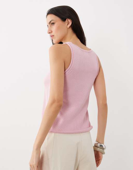 Top rosa pastel de tirantes con cuello ancho redondeado de punto de mezcla de algodón de ASOS DESIGN, 4 de 4