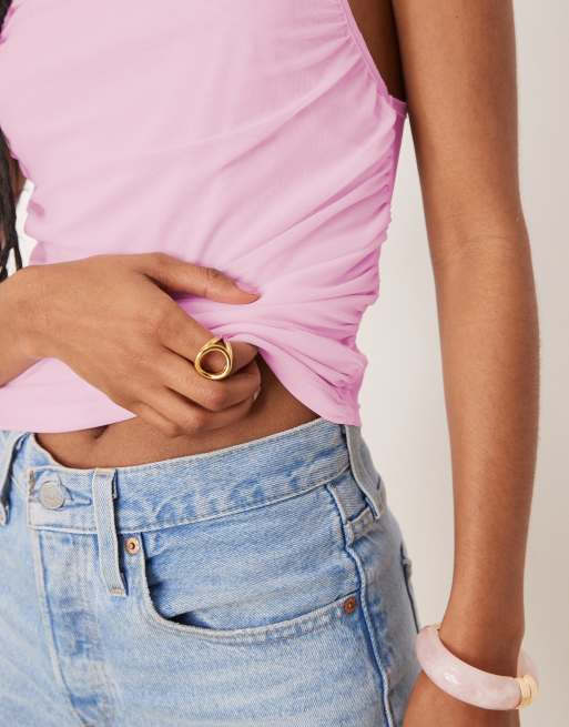 Top rosa pastel de tirantes con diseño fruncido de malla de ASOS DESIGN, 3 de 4