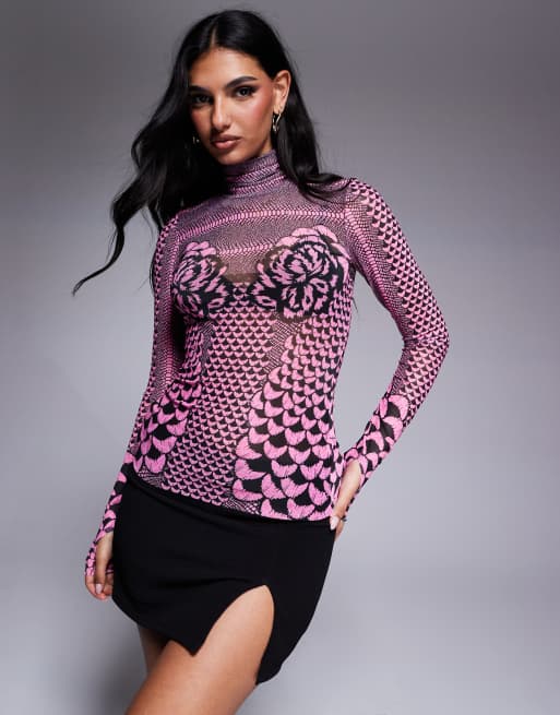 Top rosa pétalo de manga larga con cuello subido Zadie de AFRM 