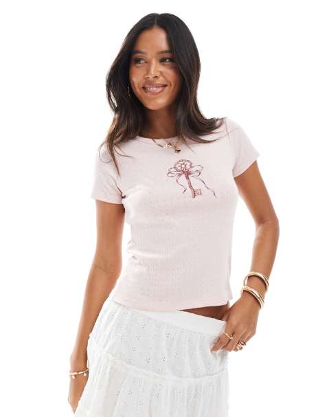 Top rosa rubor con estampado gráfico de punto pointelle acanalado de Cotton On - view 1