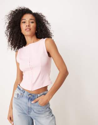 Top rosa sin mangas con botones de ASOS DESIGN - view 1