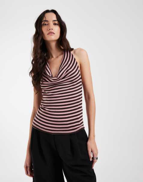 Top rosa y marrón a rayas con cuello halter de JJXX - view 1