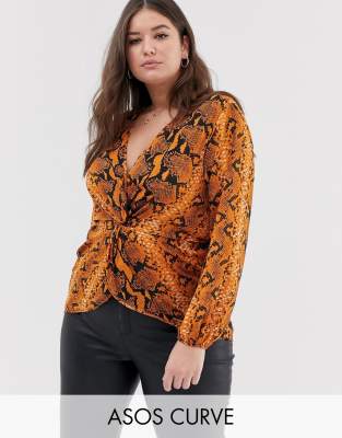 фото Топ с длинными рукавами и змеиным принтом asos design curve-мульти asos curve