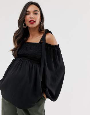 фото Топ с открытыми плечами, длинными рукавами и сборками asos design maternity-белый asos maternity