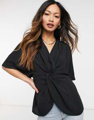 Рубашки и блузки Топ с рукавами кимоно и декоративным узлом ASOS DESIGN-Черный цвет