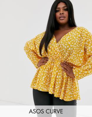 фото Топ с цветочным принтом и рукавами \"летучая мышь\" asos design curve-бесцветный asos curve