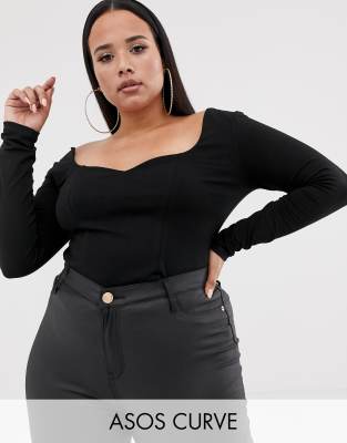 фото Топ с вырезом сердечком asos design curve-черный asos curve