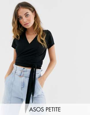 фото Топ с запахом asos design petite-черный asos petite