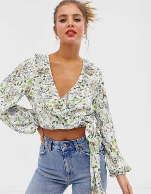 фото Топ с запахом и цветочным принтом asos design-мульти