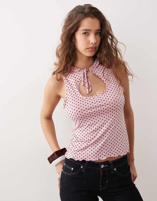 Top sin mangas con abertura y estampado de lunares de Miss Selfridge, 2 de 4