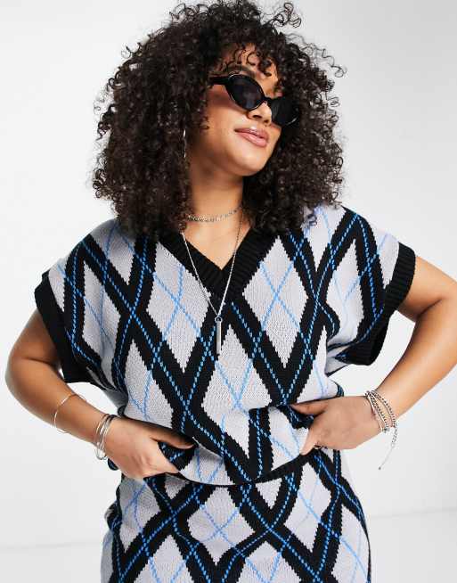 Top sin mangas de punto con patrón a cuadros jacquard de ASOS DESIGN Curve (parte de un conjunto), 2 de 4