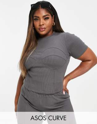 фото Топ в стиле корсета в рубчик asos design curve-черный цвет asos curve