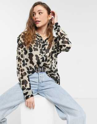 фото Топ в стиле oversized с леопардовым принтом topshop-коричневый цвет