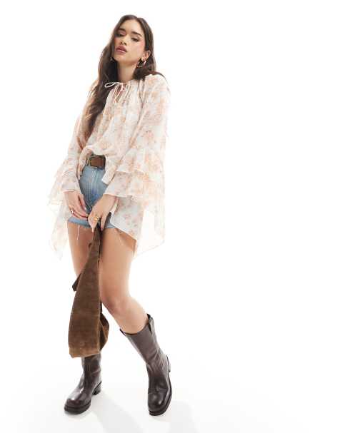 Top vaporoso con estampado de cachemir y lazada al cuello de ASOS DESIGN - view 1