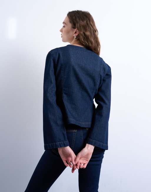 Top vaquero azul añil de manga larga con sobrefalda de Topshop, 4 de 4