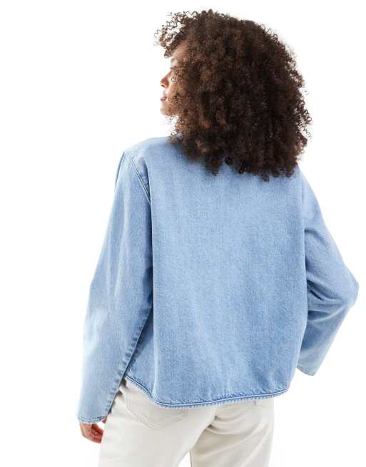 Top vaquero azul medio de manga larga con lazada delantera de ASOS DESIGN, 2 de 4