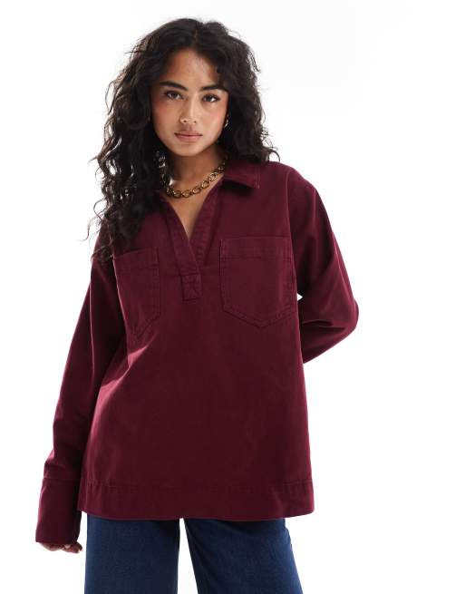 Top vaquero burdeos de estilo rugby de ASOS DESIGN
