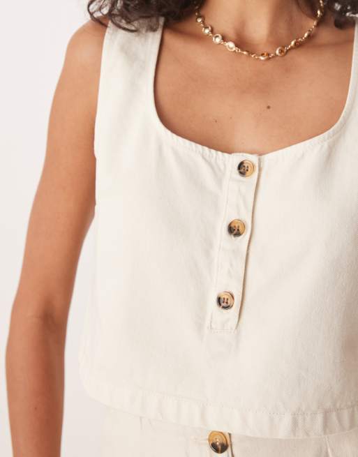 Top vaquero color crudo sin mangas con botones delanteros de ASOS DESIGN, 4 de 4