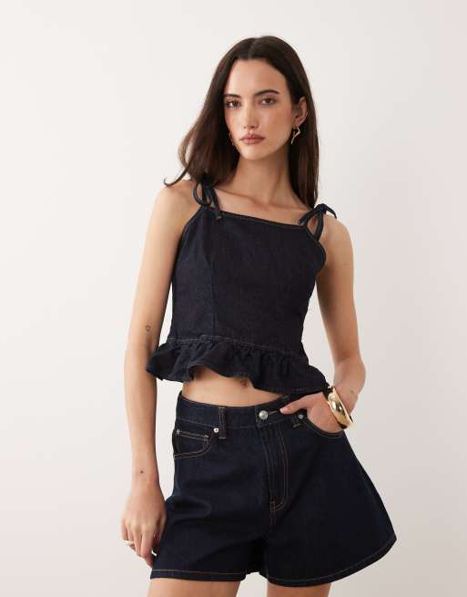 Top vaquero de tirantes con detalle de lazada de ASOS DESIGN, 3 de 4