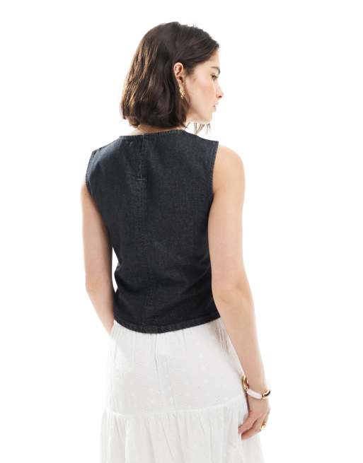 Top vaquero negro lavado sin mangas con costuras delanteras de ASOS DESIGN, 4 de 4