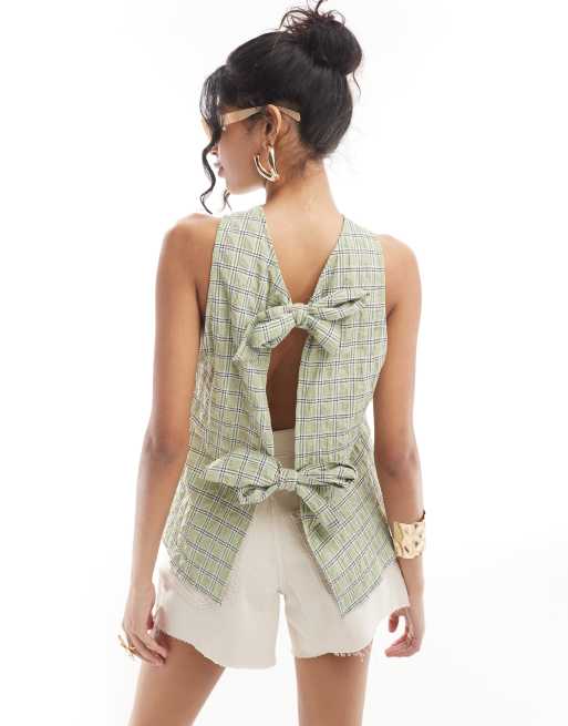 Top verde a cuadros con lazada trasera de ASOS DESIGN