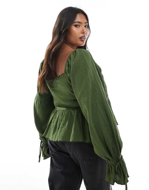 Top verde amplio con escote cuadrado y pespuntes en contraste de ASOS DESIGN Curve, 4 de 4